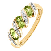 0.74ct Bezel Set Oval Peridot  and Diamond Pave 3 Stone Ring in UK Hallmarked 9ct Yellow Gold